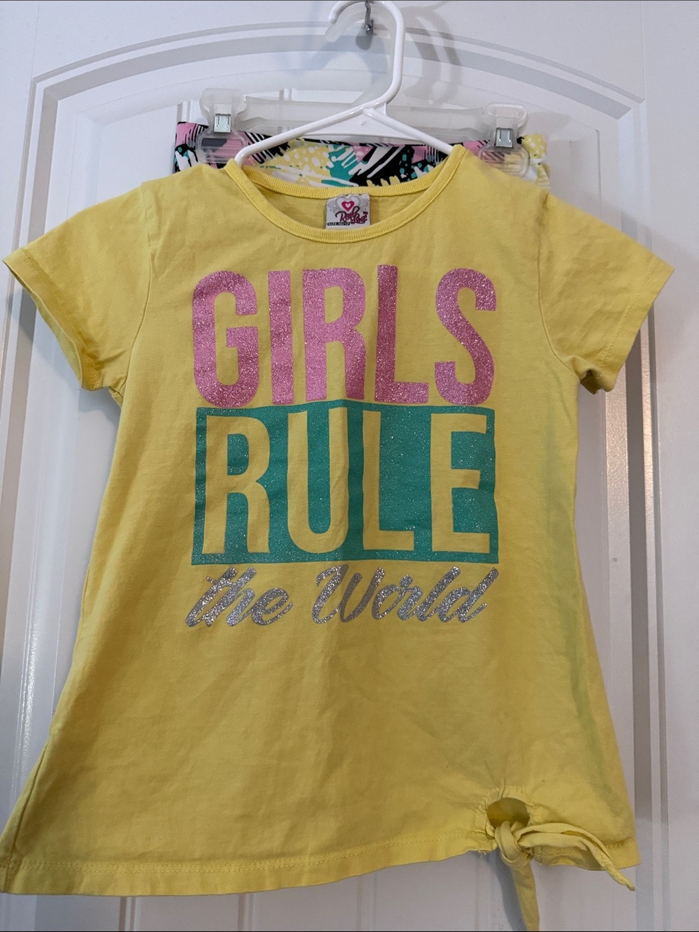 Gently worn Girls Rule Yellow Graphic Tee and shorts set